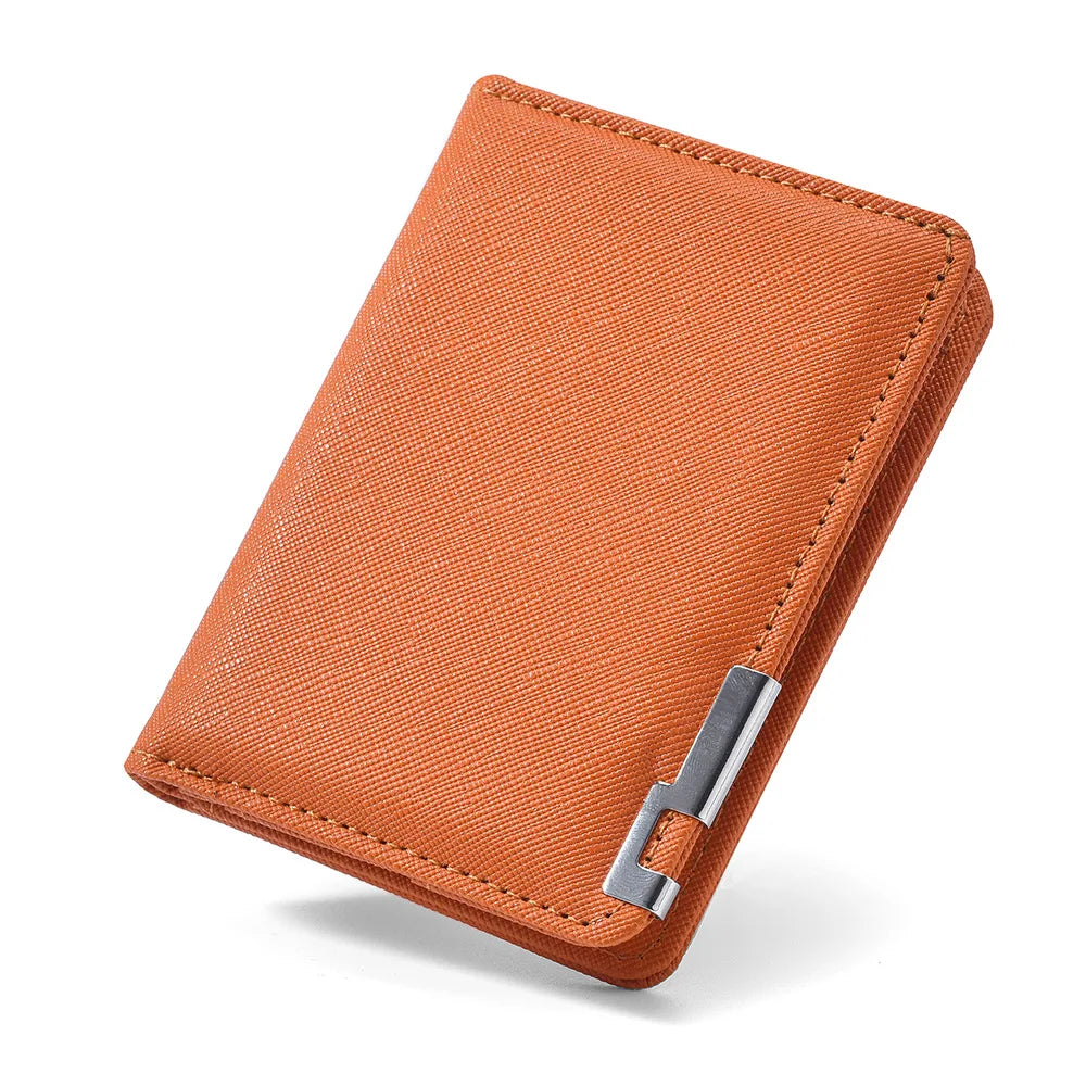 Black Faux Leather Small Slim Business-Style Wallet - Multiple Card Slots, Credit Card and Driver's License Holder, Geometric In