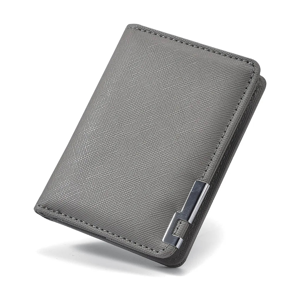 Black Faux Leather Small Slim Business-Style Wallet - Multiple Card Slots, Credit Card and Driver's License Holder, Geometric In